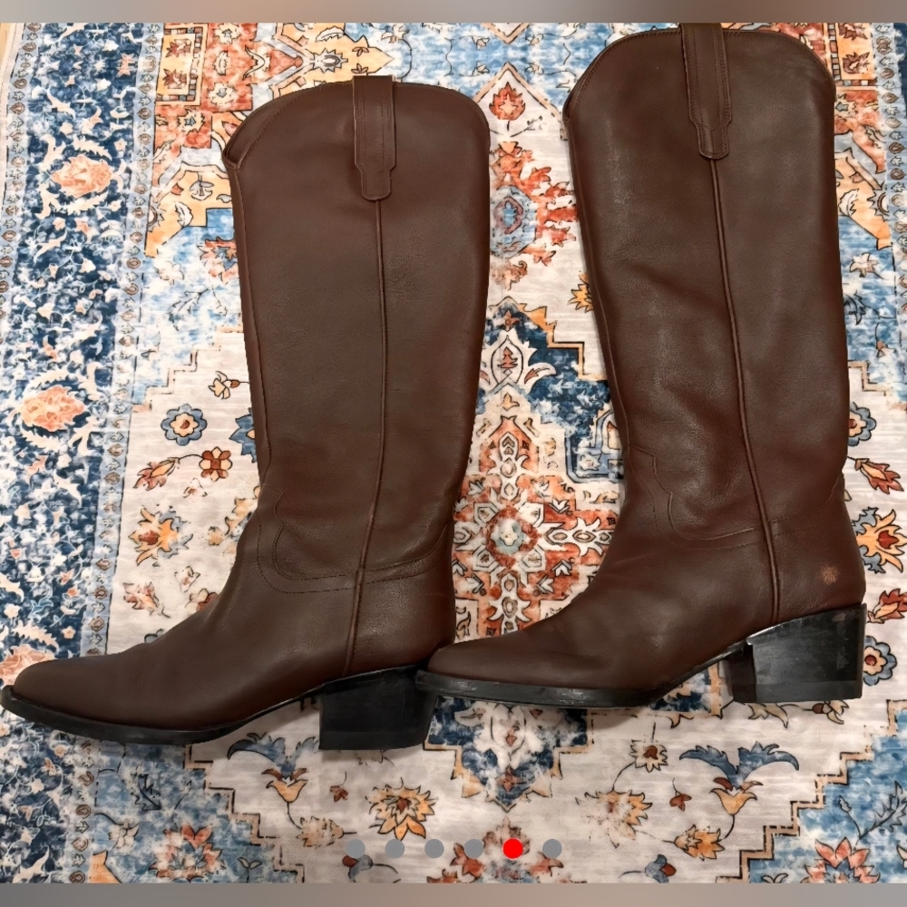 Quince Western Country Knee High Dark Brown Leather Boots Size 8